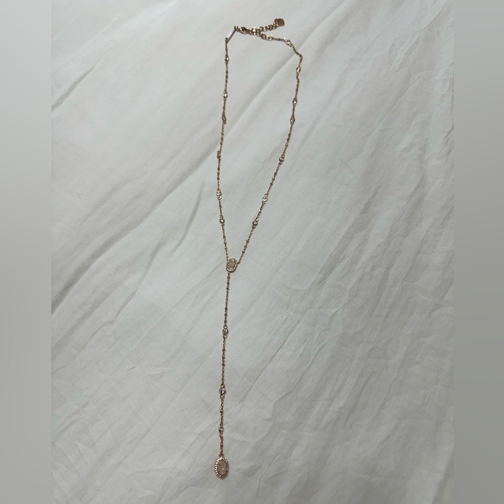 Kendra Scott Claudia Lariat Y Drop Necklace Rose Gold tone iridescent dr…